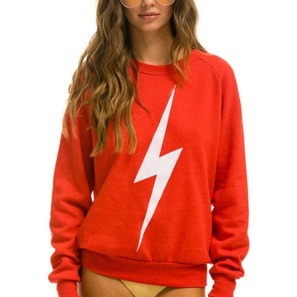 AVIATOR NATION BOLT CREW SWEATSHIRT - RED // WHITE - XS - NWT